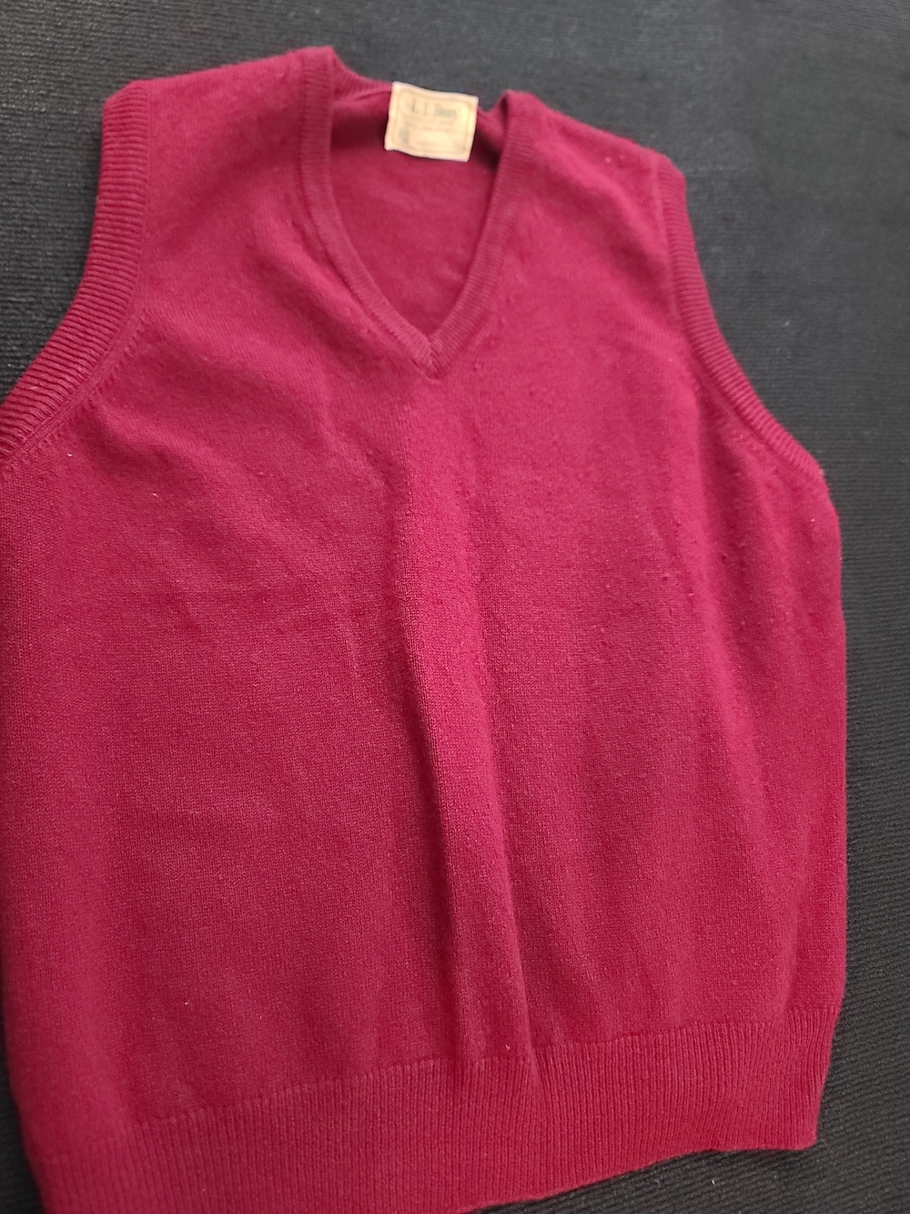 L.L. Bean Vintage Men's V-Neck Sweater Vest in Berry Red